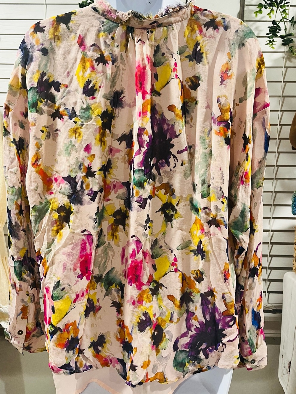 Anthropologie Pilcro Women's Floral Watercolor Button-Front Blouse - Pink L - Picture 3 of 12